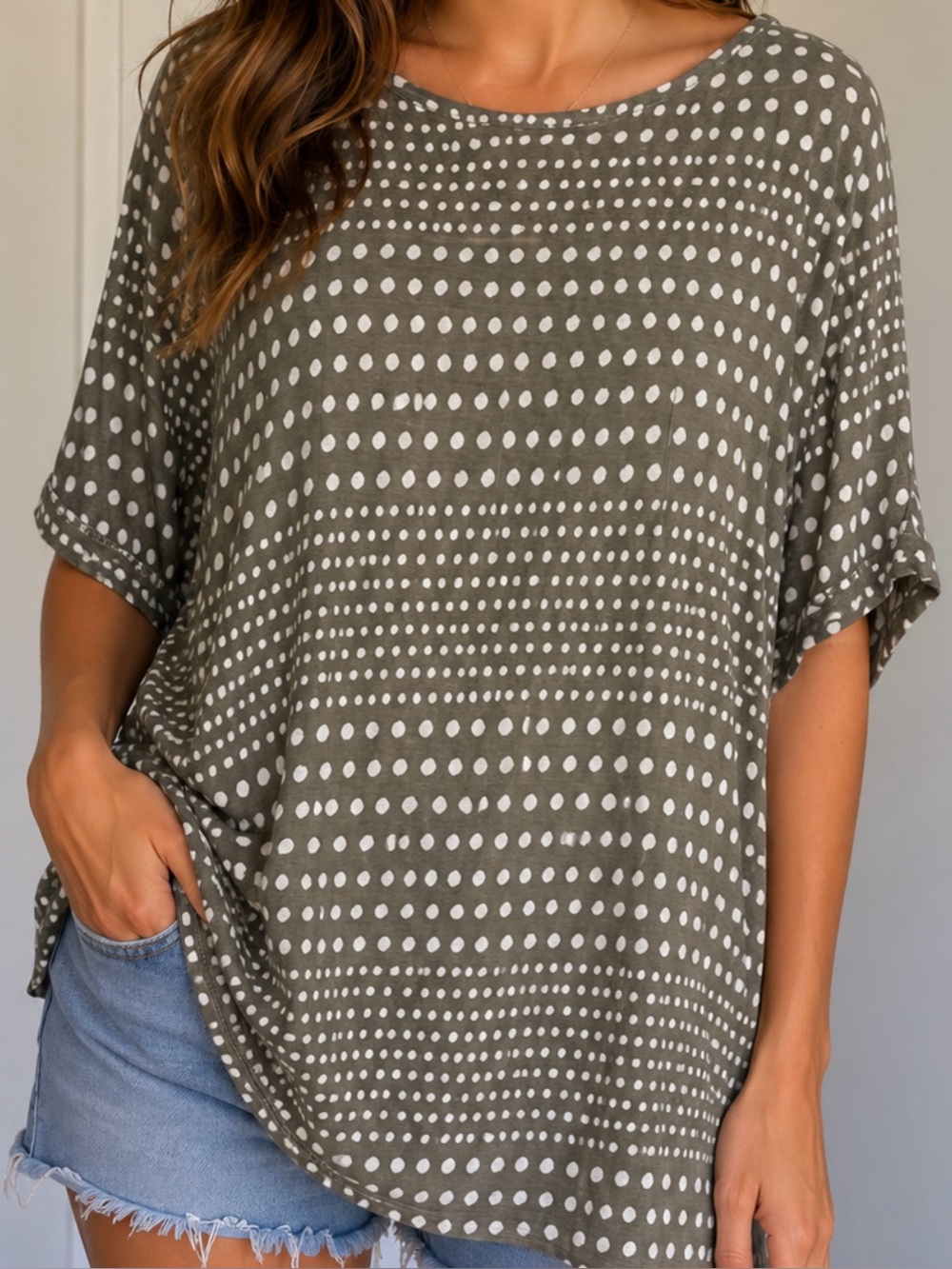 Chico's Olive Gray Polka Dot Tunic